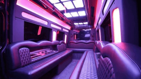 Interior of Charter Bus Company Santee's 15 Passenger Party Bus in Santee