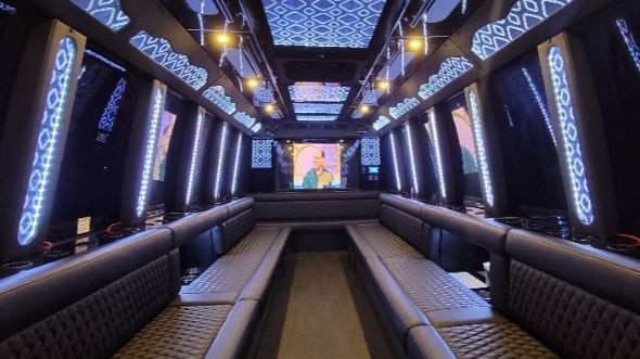 Interior of Charter Bus Company La Mesa's 25 Passenger Party Bus in La Mesa