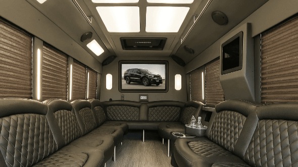 Interior of Charter Bus Company Vista's 25 Passenger Party Bus in Vista